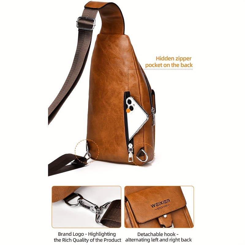 vintage pu leather crossbody bag for men retro style large capacity multiple compartments waterproof details 7