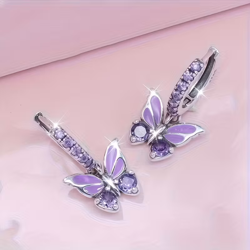 1 pair of shimmering purple womens earrings synthetic synthetic zirconia inlayed versatile high end violet jewelry for multiple occasions hypoallergenic gift Product details 3
