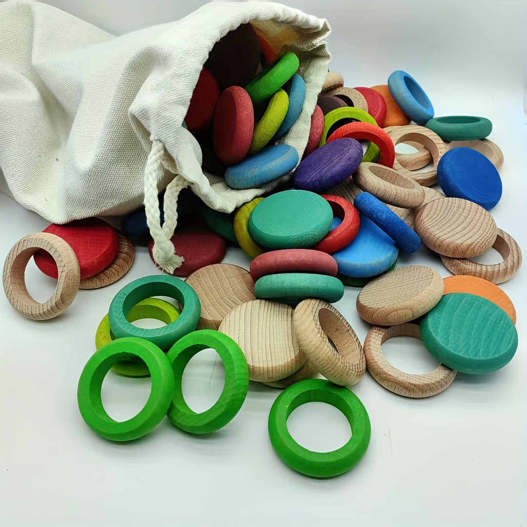 Creative Solid Wood Round Cake Ring Blocks, Educational Stacking Toy
