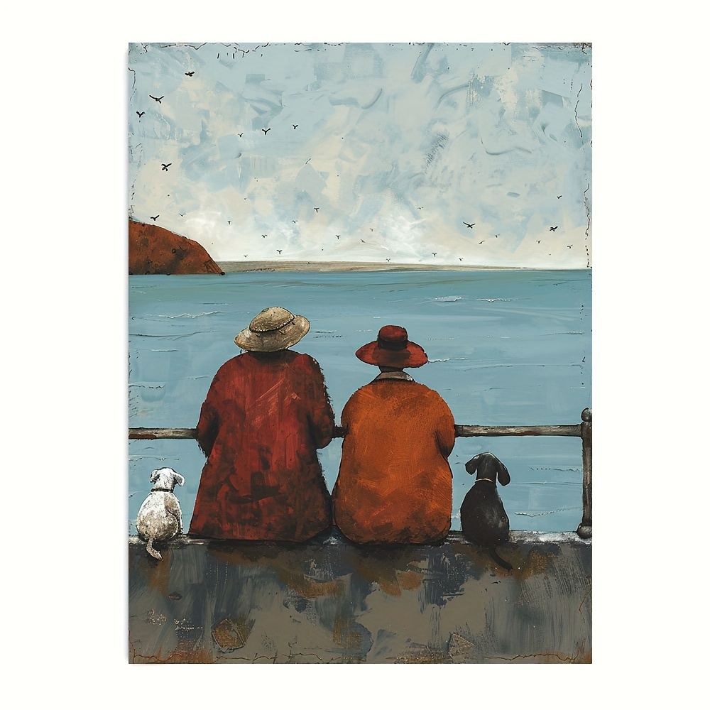 

Charming Seaside Elderly Couple Canvas Print - 12x16" Unframed Wall Art, Perfect For Home & Office Decor, Featuring Sam Toft & Doug Hyde Inspired Design