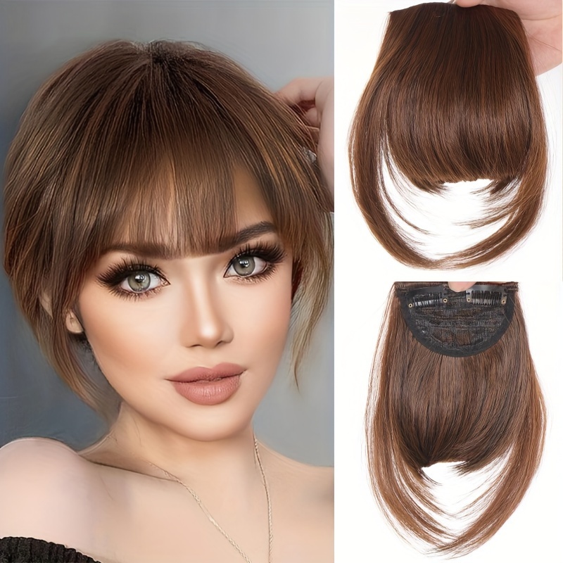 clip in synthetic hair bangs extension natural straight fringe for women heat resistant hairpiece for cosplay     hair accessory hair accessories details 0