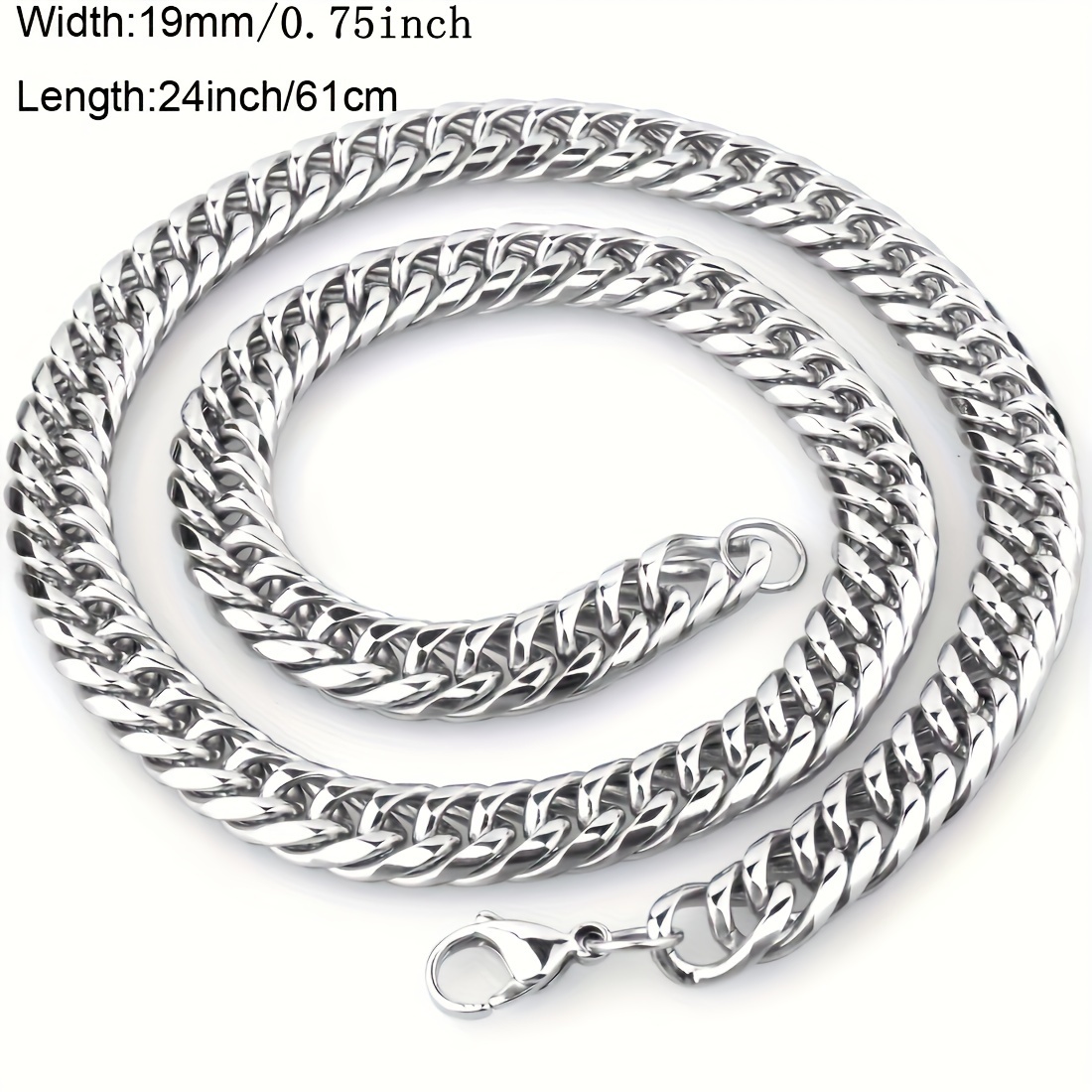 Image of 19mm High Quality 316 Steel Heavy Necklace Men's Curb Cuban Chain Necklace