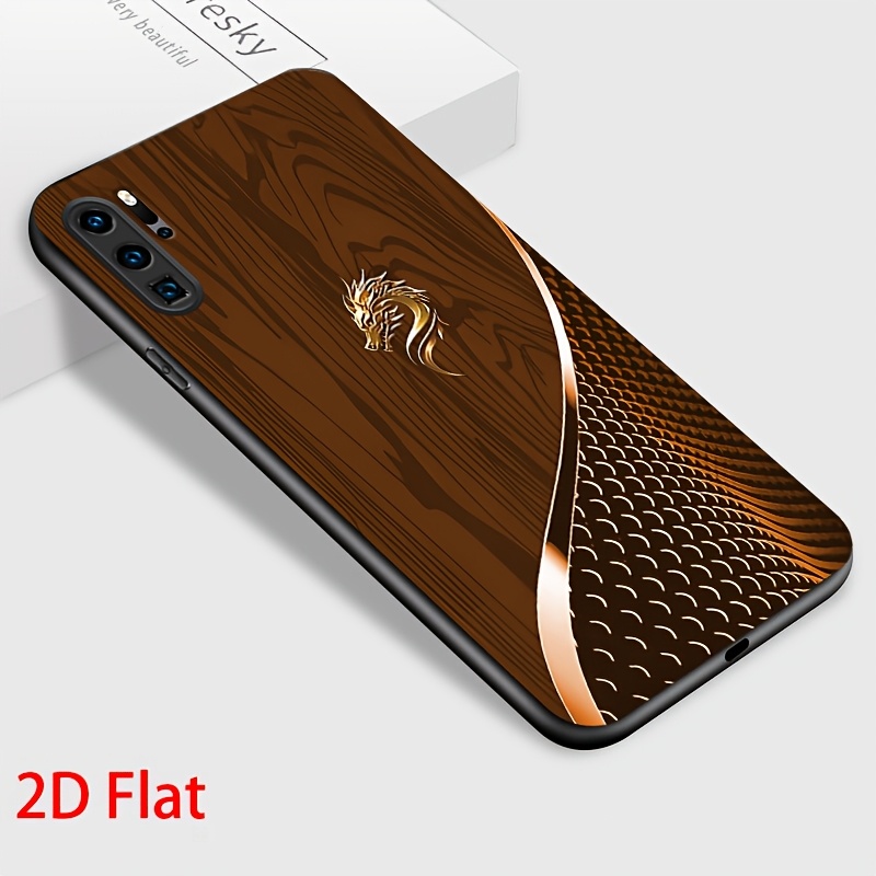 TEMU For P30 Phone Case, And Stylish Grain Print Glossy Tempered Glass Casing Shockproof Back Cover, Smartphone Case, Phone Protection, Premium Look,