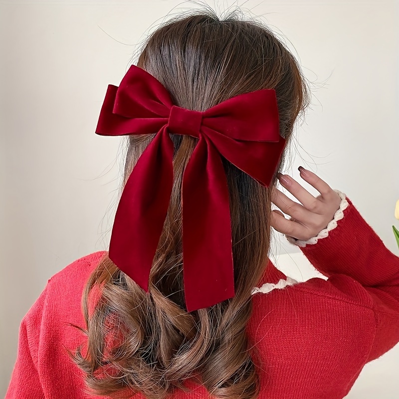 

2pcs New Year Ribbon Bow Hair Clip Large Duckbill Clip Female Back Of Clip Fairy Headwear Hairpin