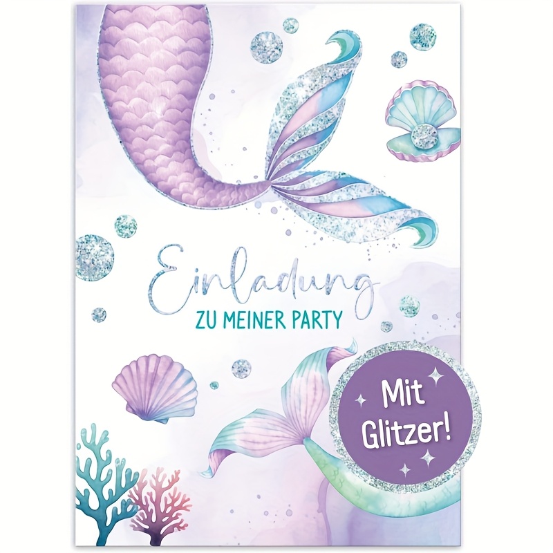 TEMU 12 X A6 Mermaid Party Invitations For Kids, Birthday Invitations - &
