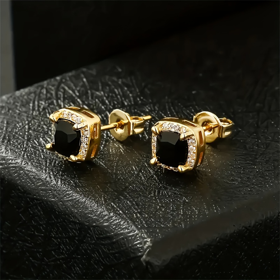 

1pair Men's Retro Square Cubic Zircon Earrings - 6mm - Engagement, Wedding, And - Great Couple Gift And Jewelry Accessory