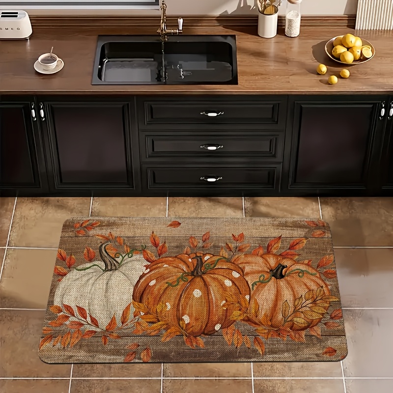 TEMU 1 Autumn Thanksgiving Pumpkin Rectangular Doormat, Non-slip And Washable Polyester Doormat, Flannel Material Is Soft, Comfortable And Easy To