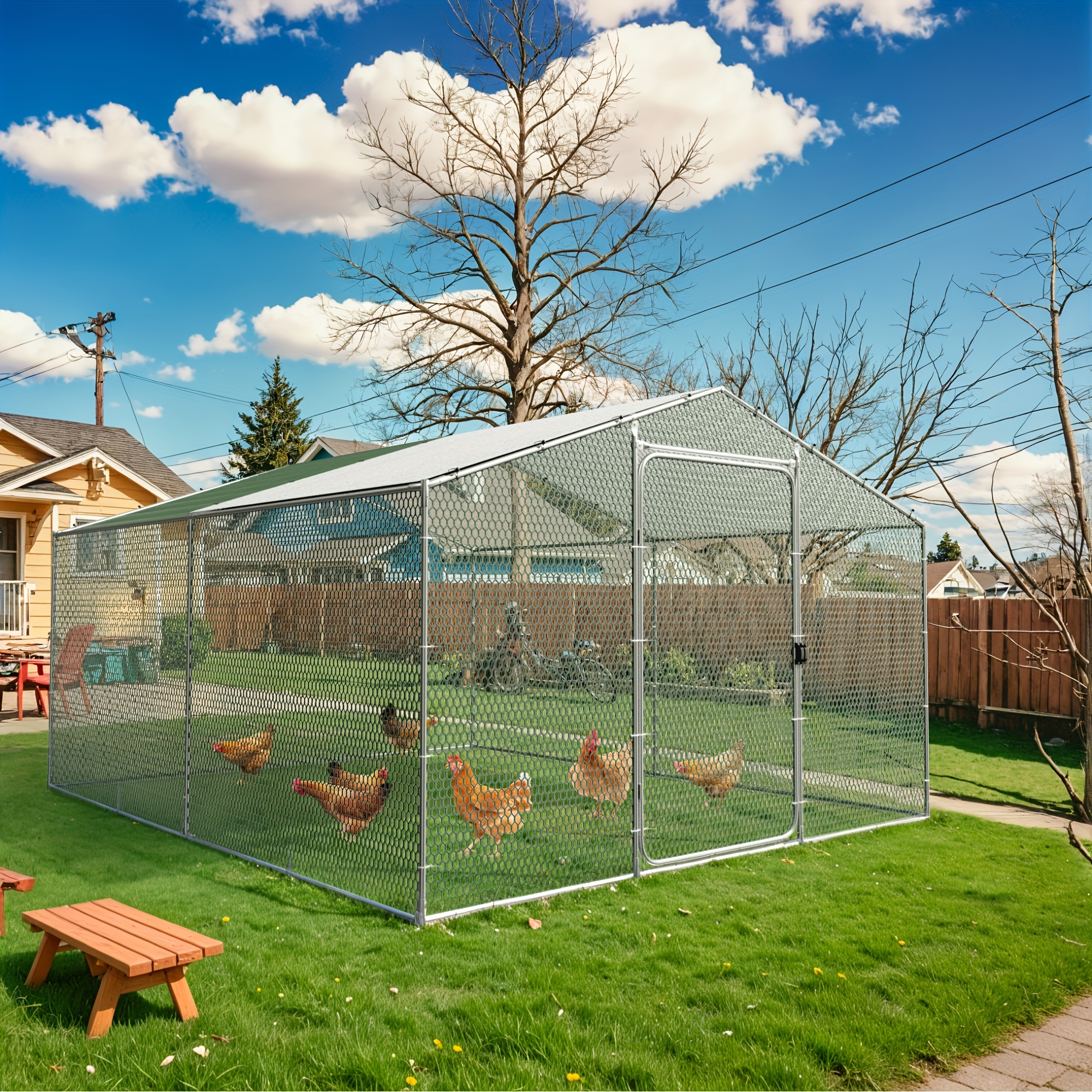 

Large Metal Chicken Coop With Shaped Cover, Walk-in Poultry Cage For Outdoor