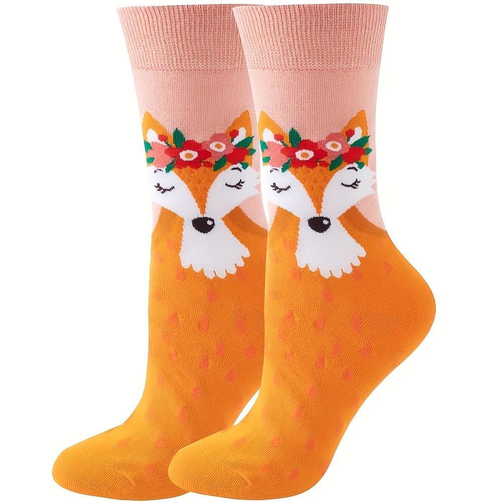 TEMU 1 Paire de Chaussettes à Imprimé Renard Cartoon Confortables et Respirantes