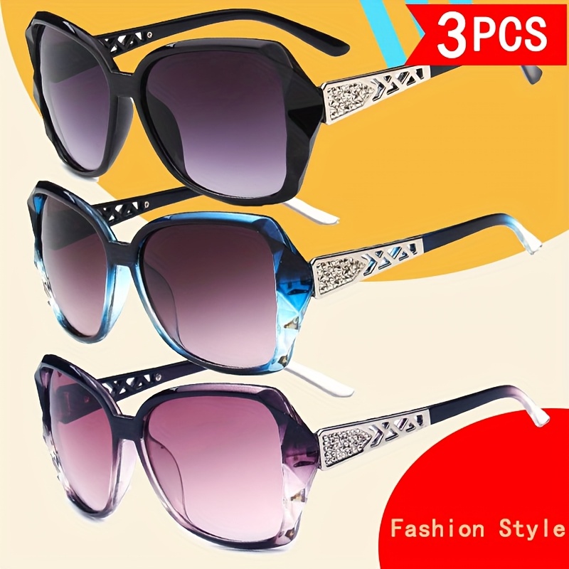 TEMU 3pcs New Style Ladies Oversized Fashionable Fashion Glasses. Summer Sun Protection Decorative Fashion Glasses. Classic Retro Shape. Suitable For