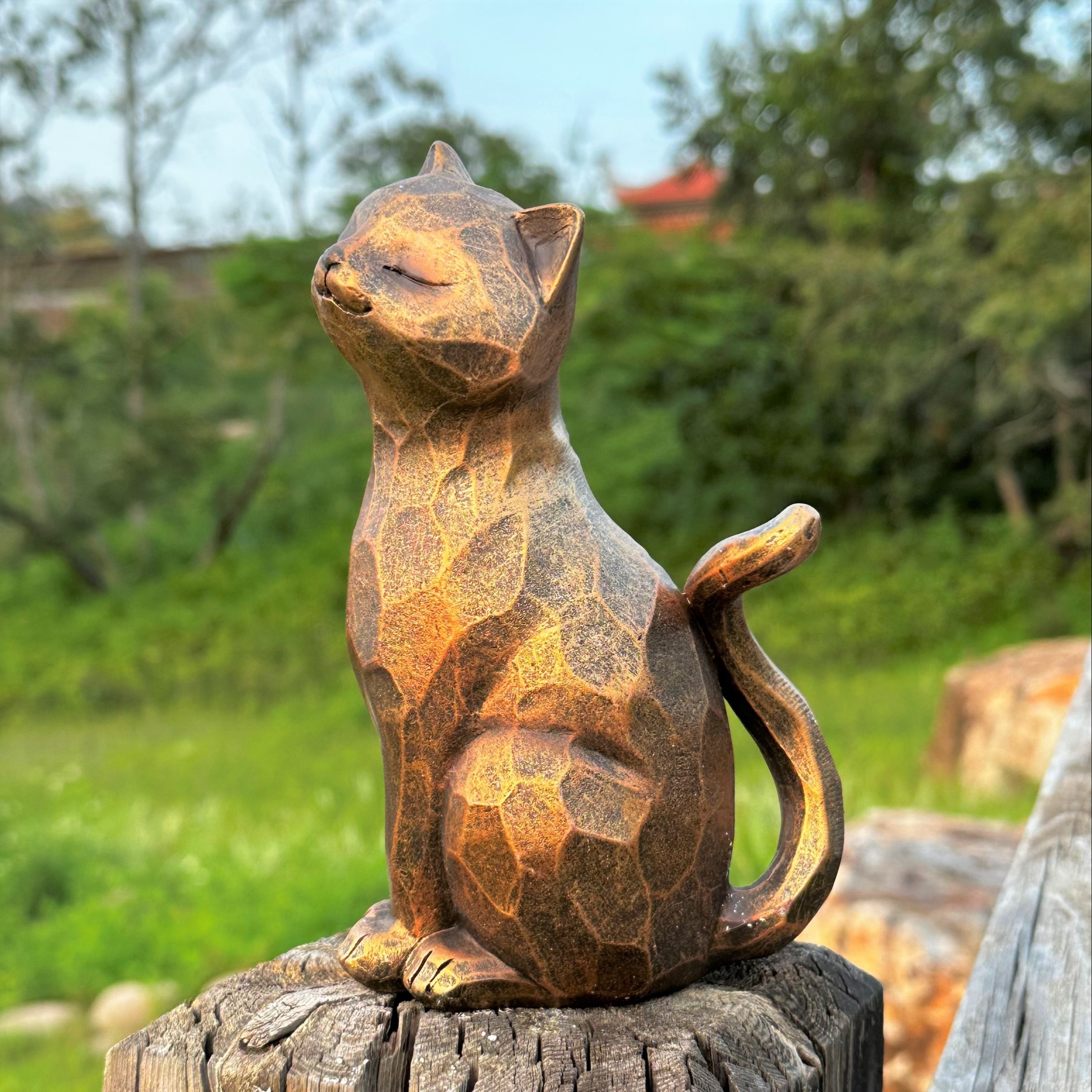 Cat Resin Bronze Lawn Porch Yard Home Garden Outdoor Sculpture Statue Decor