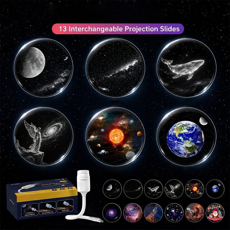 TEMU Proyector de galaxia con luz nocturna, proyector de estrellas USB para techo de dormitorio, lámpara ajustable de y cielo estrellado, diseño de