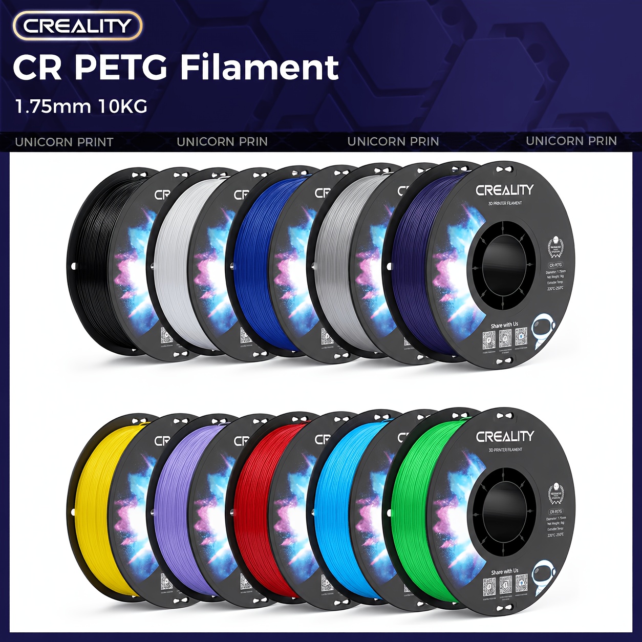 Image of Creality 10pcs Petg Filament 1.75 3d Printer Filament: Toughness, , Dimensional Accuracy +/- 0.02mm, 10kg Spool (22 Lbs), Suitable For Most Fdm 3d Printers