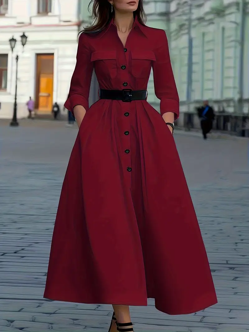 long shirt blouse dress Cotton Linen Shirt Dress for Womens Pleated Button Long Dress Long Sleeve A-line Loose Swing Dress with Pockets White XXXL