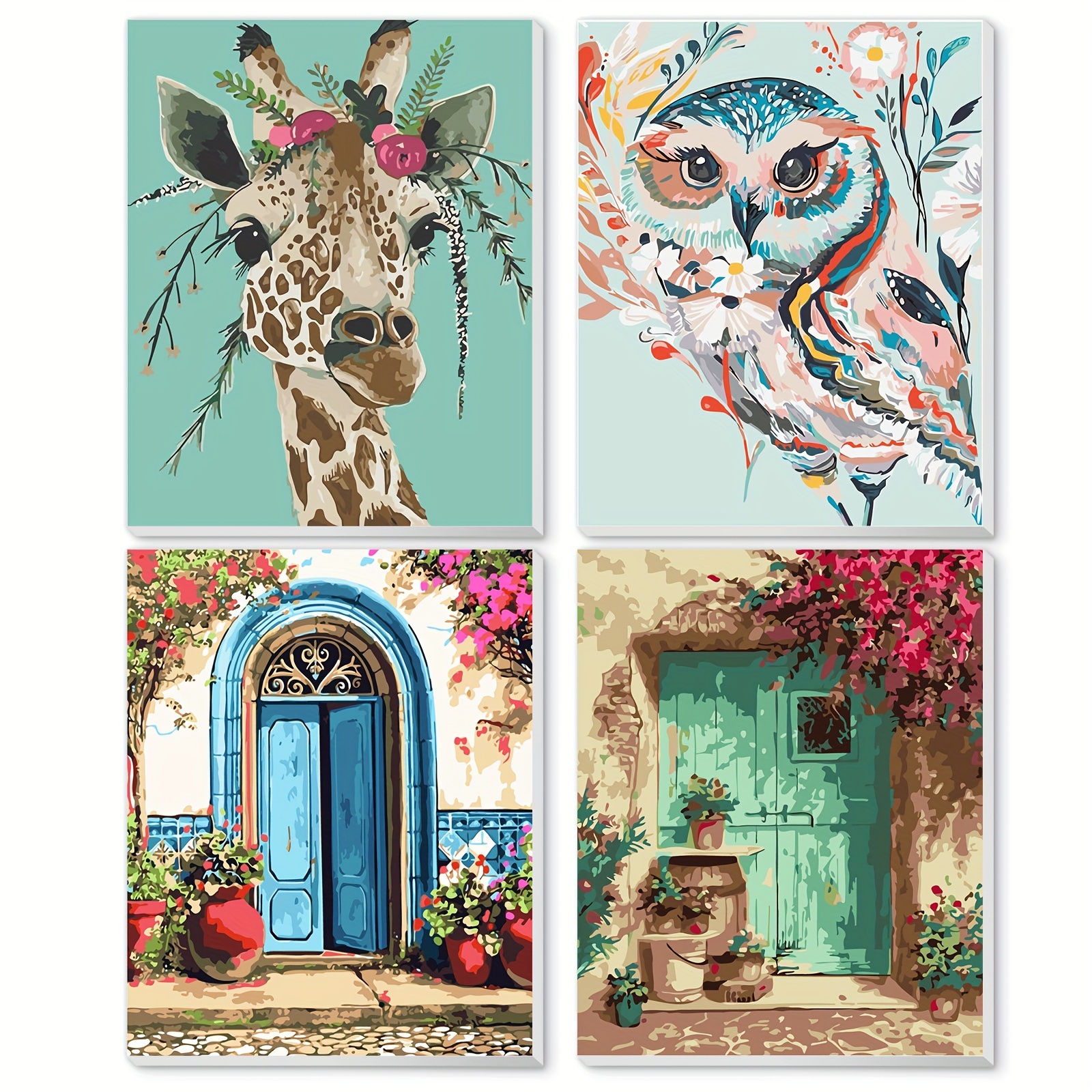 

4 Pack Paint By Number For Adults Beginner With Framed Canvas, Paint By Numbers Kit 9x12 Inch For Gift Home Décoration With Paint Brushes, Acrylic Paint Set, Animal And Garden Design
