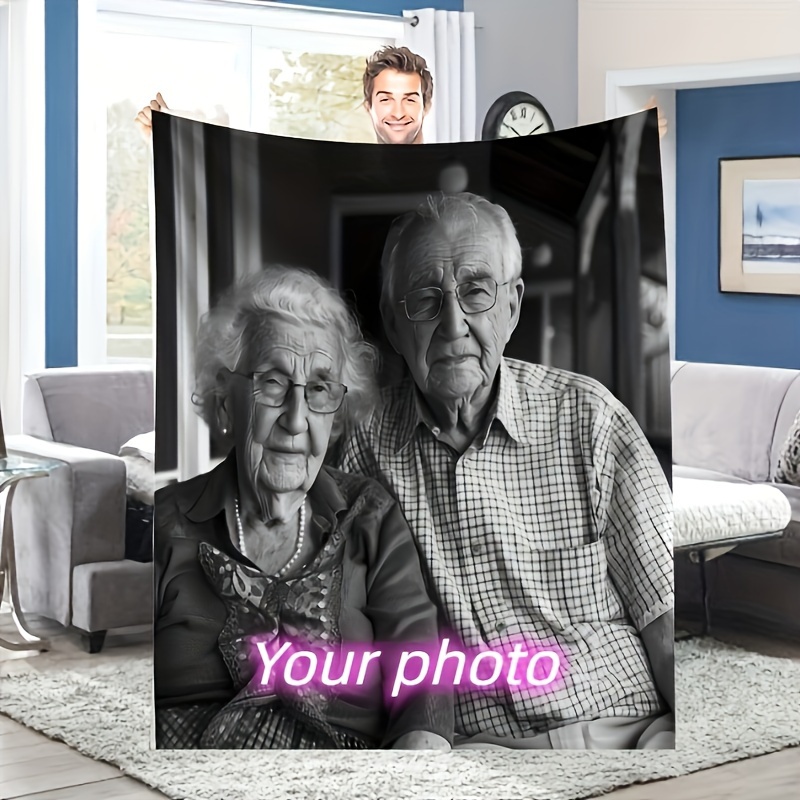 

Custom Photo Blanket - Personalized, Warm & Cozy Flannel Throw For Grandparents, Family, Friends - Perfect Birthday Or Commemorative Gift, All-season Hypoallergenic