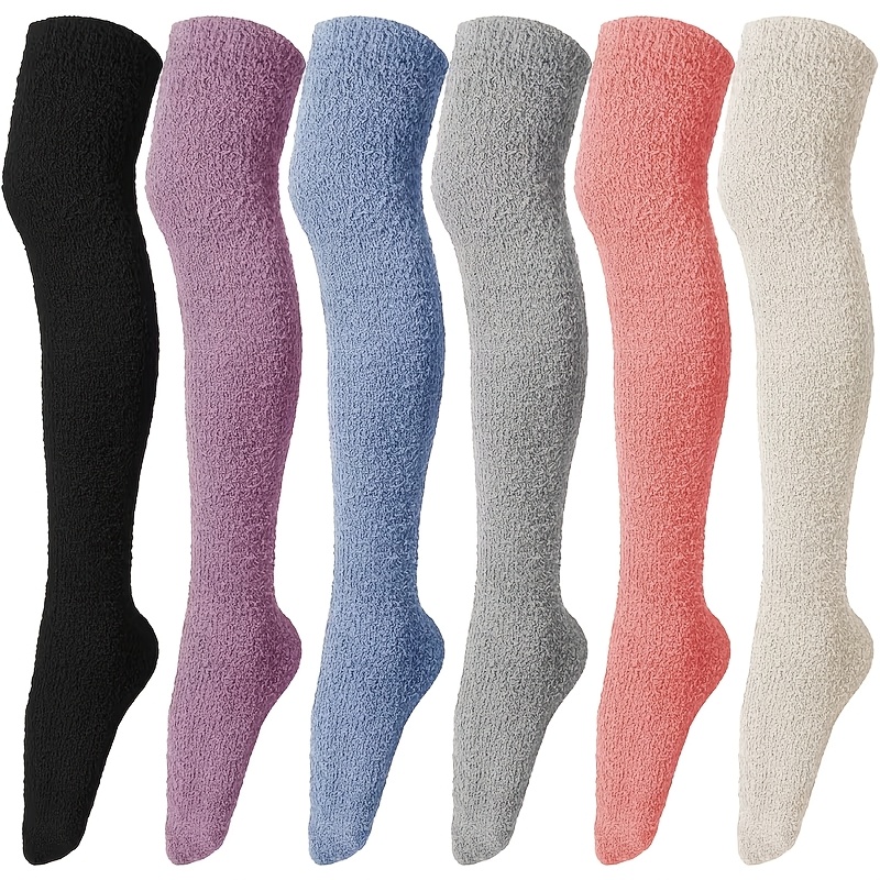 TEMU 6-pack Thick Coral Warm Thigh Socks For Women Over The Knee Plush Long Tube Socks For Autumn And Winter , Floor Socks For Knee Pads, Christmas,