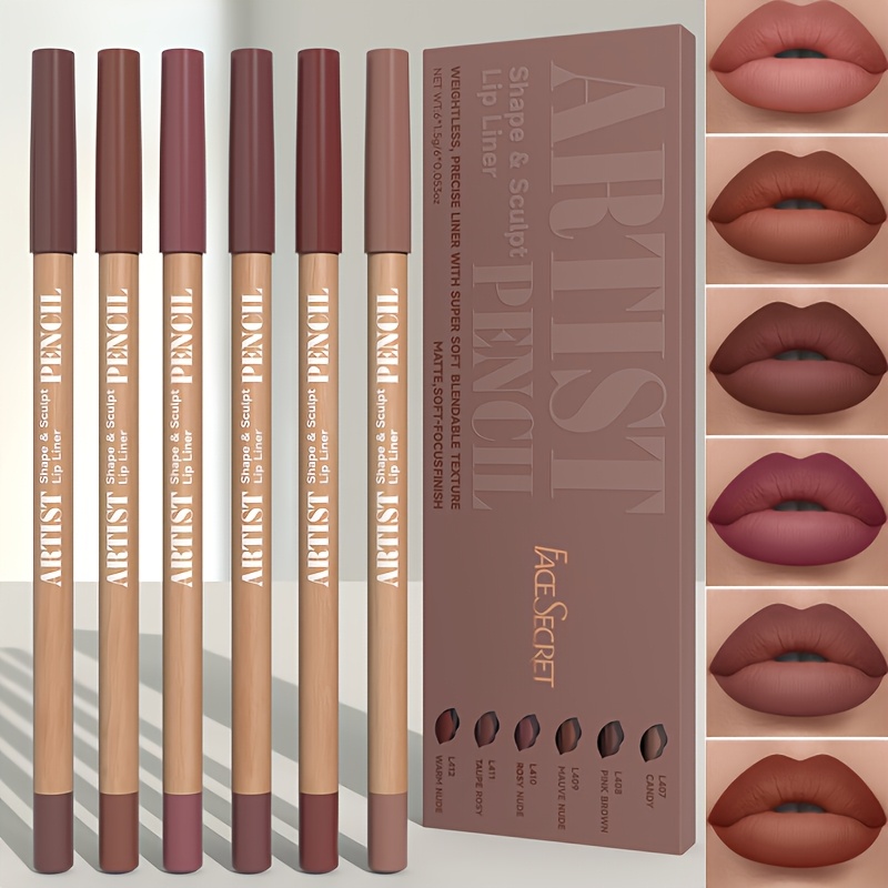 Image of 6pcs Velvet Matte Lip Liner Set | Long-lasting, Non-drying | Easy To Apply | Versatile Shades: Berry, Brown, Pink, Purple, Red | Types | Budget-friendly | Perfect For Daily Use & Makeup Pros