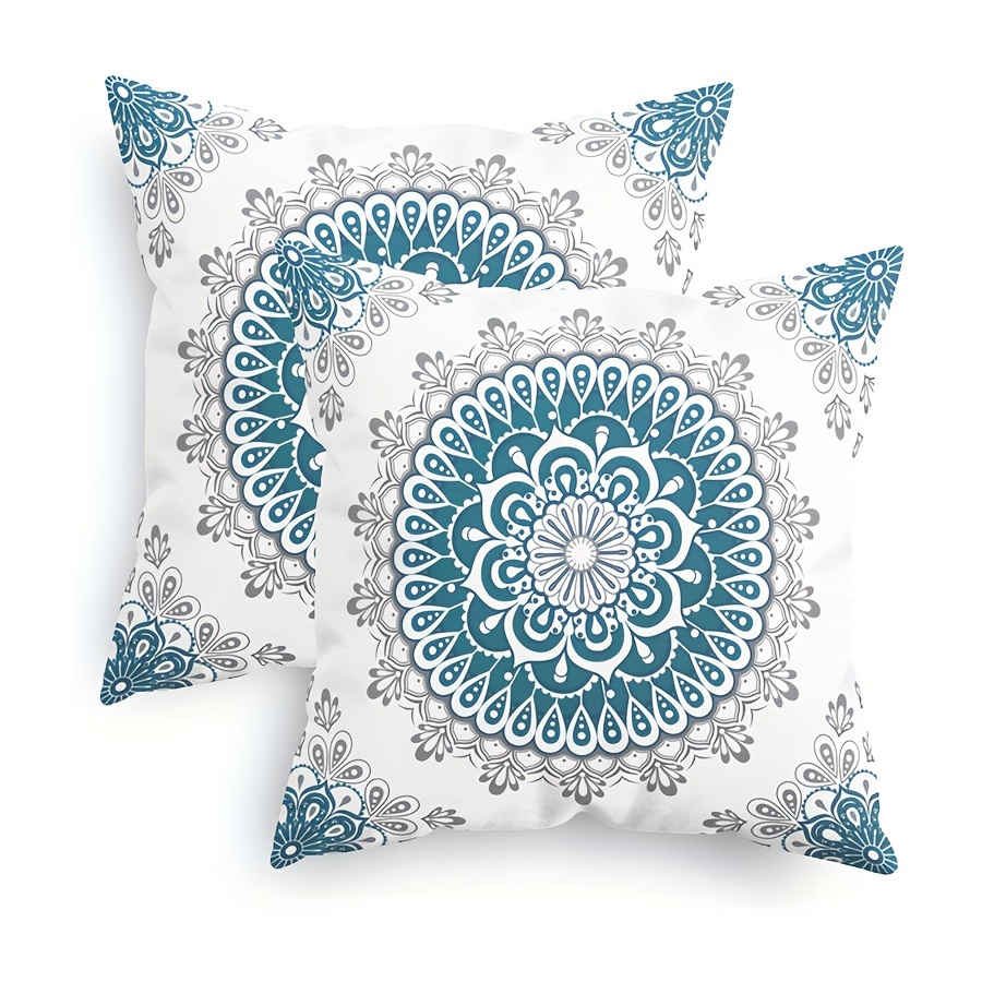 

Contemporary Mandala Dahlia Medallion Throw Pillow Covers Set Of 2, Zipper Closure, Machine Washable, Woven Polyester, Decorative Cushion Cases For Sofa And Bed, Teal – Fits Various Room Types