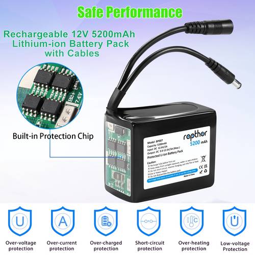 rechargeable 12v 5200mah lithium pack with cables powers projects routers radios cctv cameras led strips more usb charging