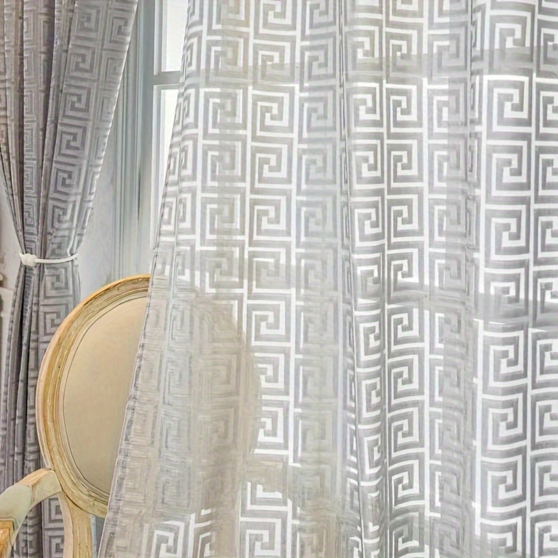 TEMU 1pc Living Room Curtain, 50% Sheer Curtain, Fashionable Bedroom Curtain, Flocked Curtain