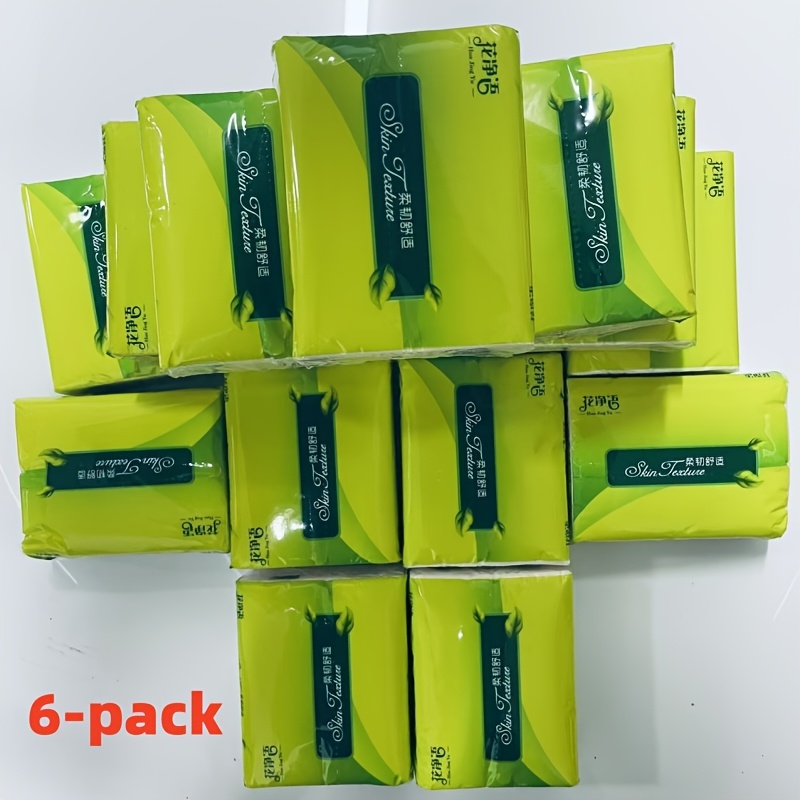 Image of 6-pack 4-ply Facial Tissues - Gentle, Thick & Absorbent Paper Towels With Green Leaf Design - Perfect For Home, Office, Hotels, Food Trucks & Use - Approximately 250 Sheets, Hotel , Stylish Packaging