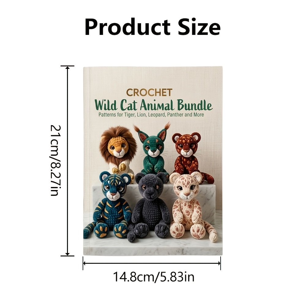 TEMU Lot de modèles de crochet de chats adaptés pour tigre, lion, léopard, panthère et plus - Diagrammes par avec guides à code couleur, tous niveaux