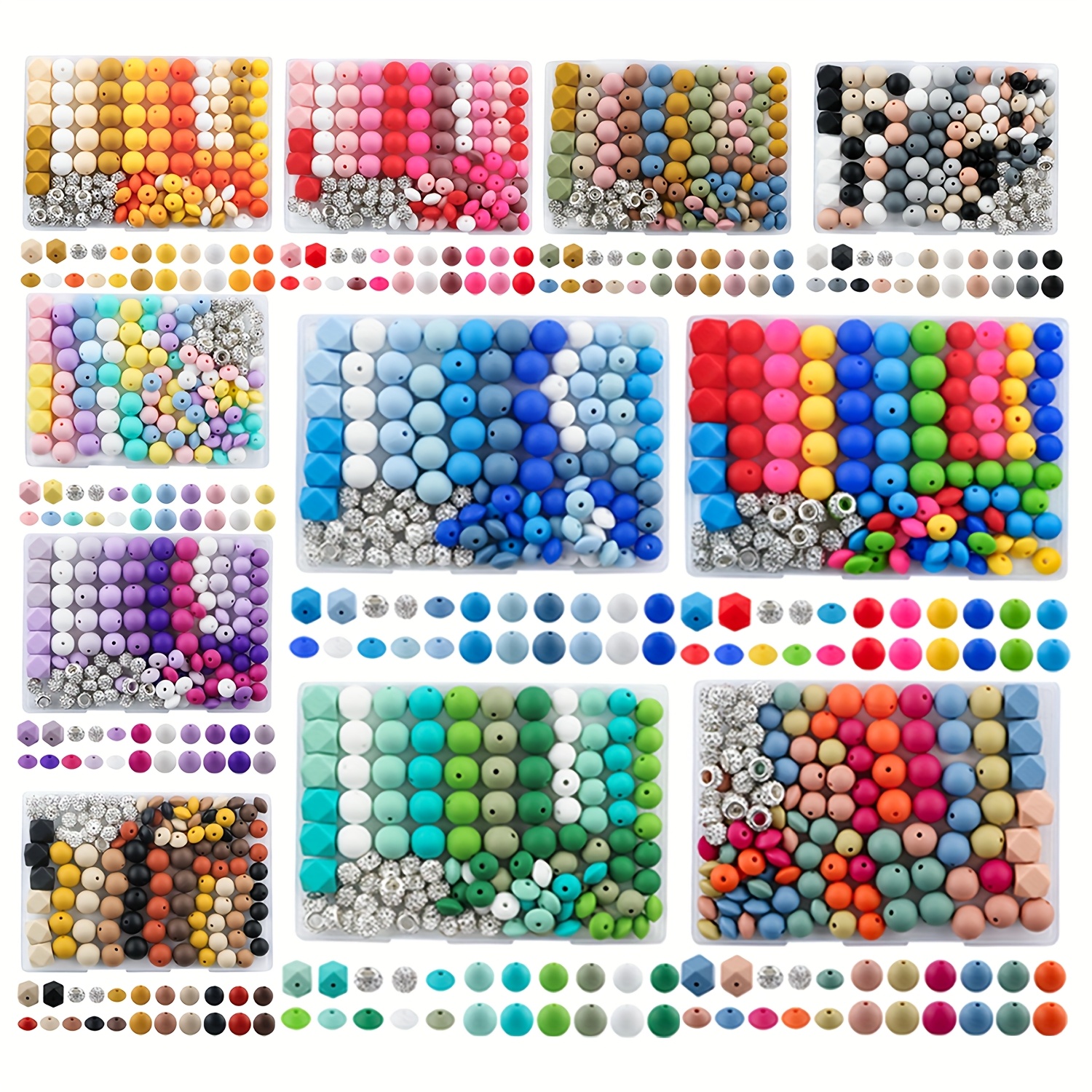 

120pcs Silicone Bead Kit With Round, Spacer, & Hexagonal Beads For Making, Bracelet Accessories & Christmas Ornaments, Beaded Accessories