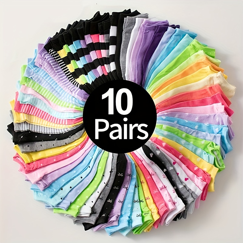 

10 Pairs Of Candy Colored Socks, Soft And Comfortable Low Cut Ankle Socks, Suitable For Men And Women