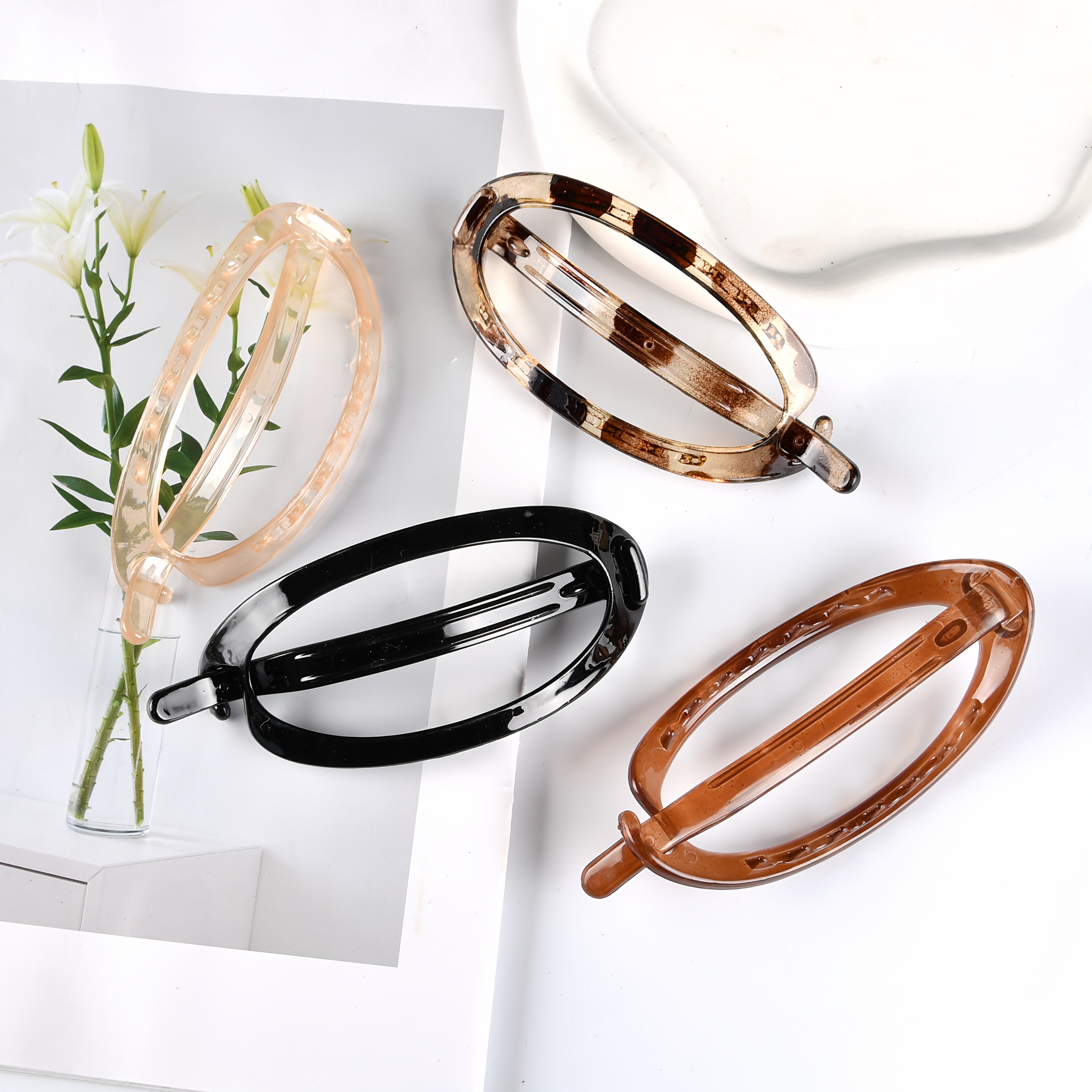 1/4pcs New Simple And Elegant Oval Hair Clip For Women With High-end Back-of-the-head Twist Clip Large Plate Hair With Multiple Hair Accessories