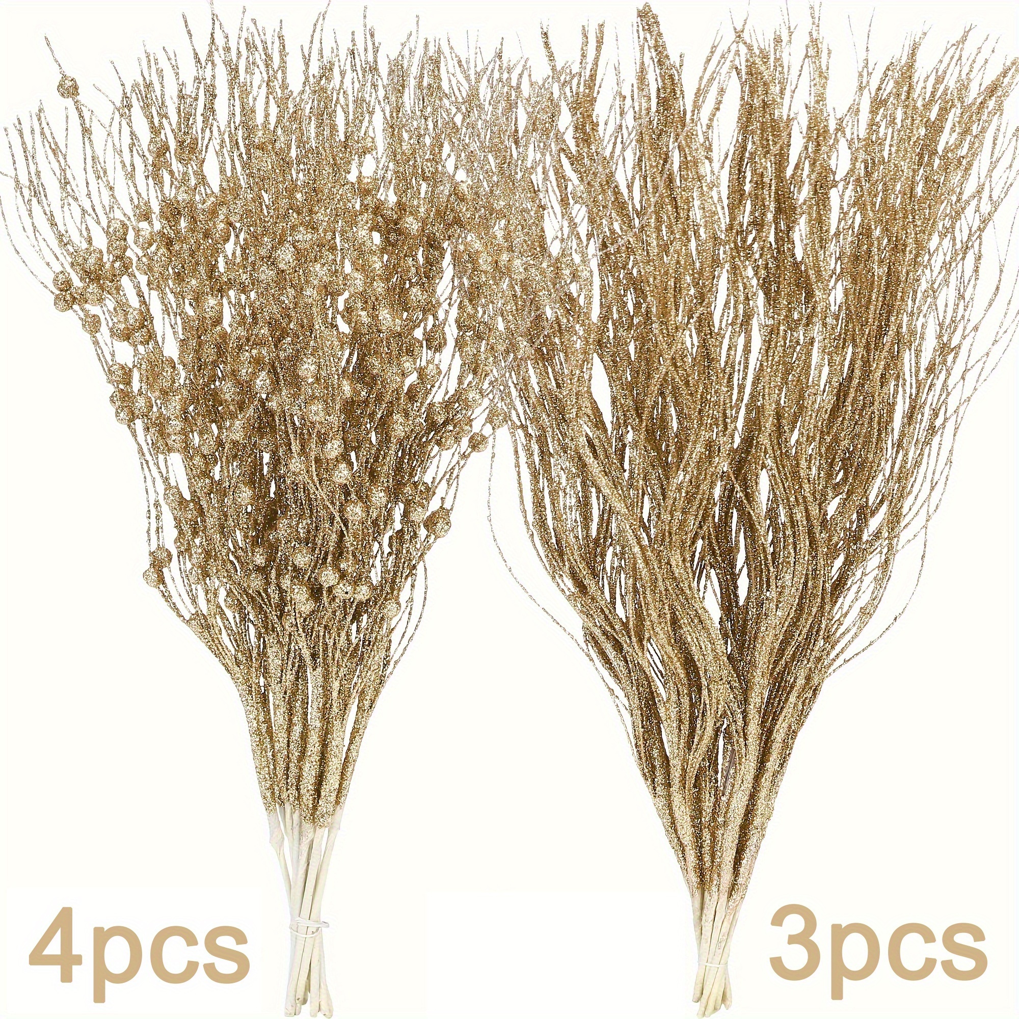 Image of 7/14 Pack Artificial Stem Ornaments, Decorative Bead Sticks, Glittery Twigs, Picks, Branches For Christmas Tree, Small Vase, Holiday, Wedding, Party
