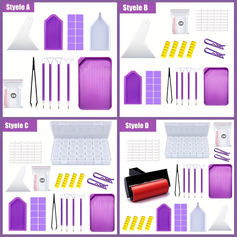 TEMU Complete 5d Diamond Painting Set, Including Tools, Bead Storage Box And Dot Pen - Same Color (purple) Diy Craft Set, Suitable For Diamond Painting, Creation,