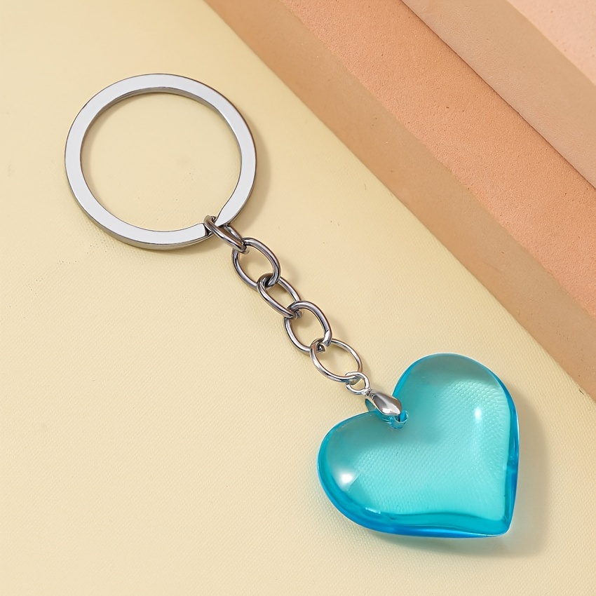 TEMU Portachiavi a forma di cuore in vetro facile da colorare, ciondolo geometrico a forma di cuore, accessori per borsa, portachiavi per auto,