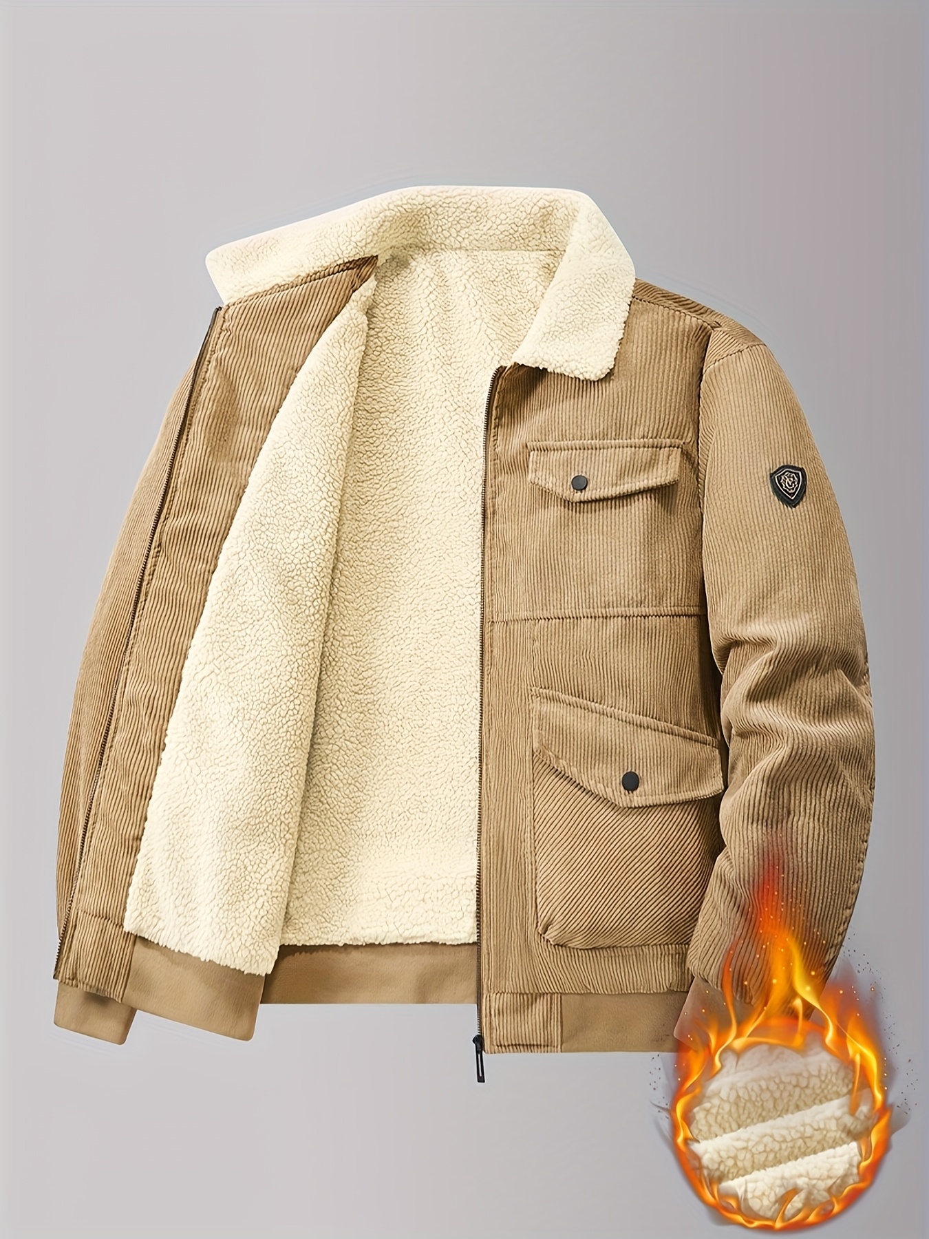 mens fashion black corduroy jacket with plush lining   large pockets zippered collar   autumn and   Product details 18