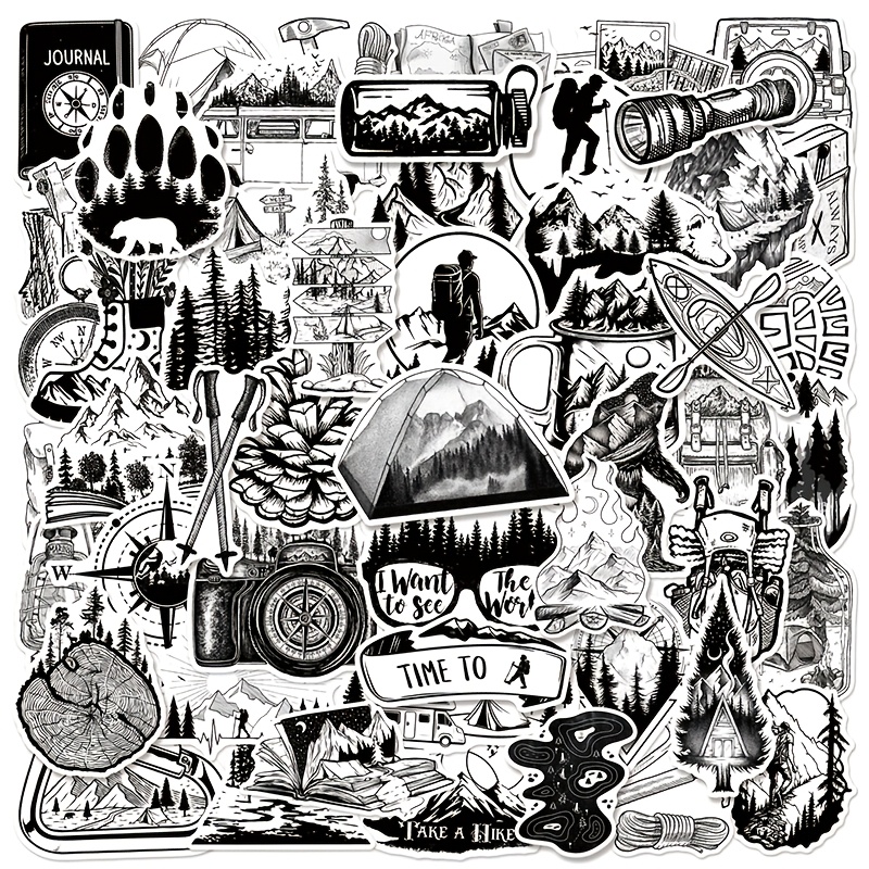 Image of Hiking Stickers, Black And White Landscape Stickers, Motorcycle Car Stickers, Laptop Luggage Helmet Stickers