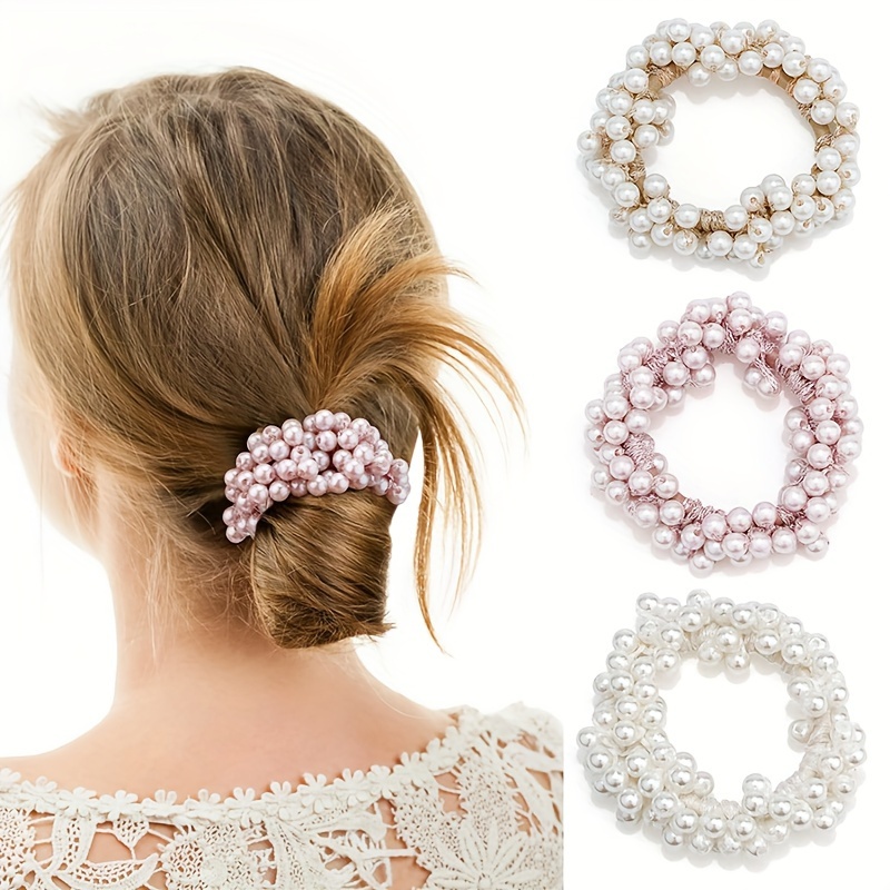 

3pcs/set Vintage Faux Pearl Decorative Hair Loops Elastic Hair Ties Ponytail Holders Elegant Hair Accessories For Women And Daily Uses