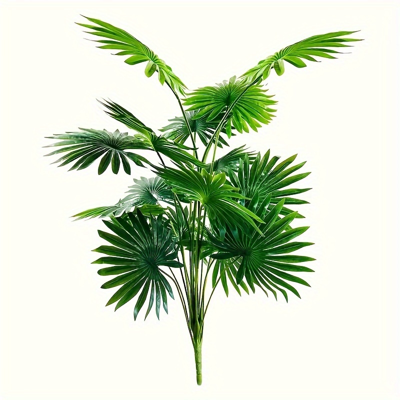 

1 Pack Artificial Palm Tree, Plastic Plants Greenery Fake Tropical Shrubs, Uv Resistant Faux Big Leaves For Home Indoor Outdoor Garden Diy Basket Planter Filler Wedding Party Decoration