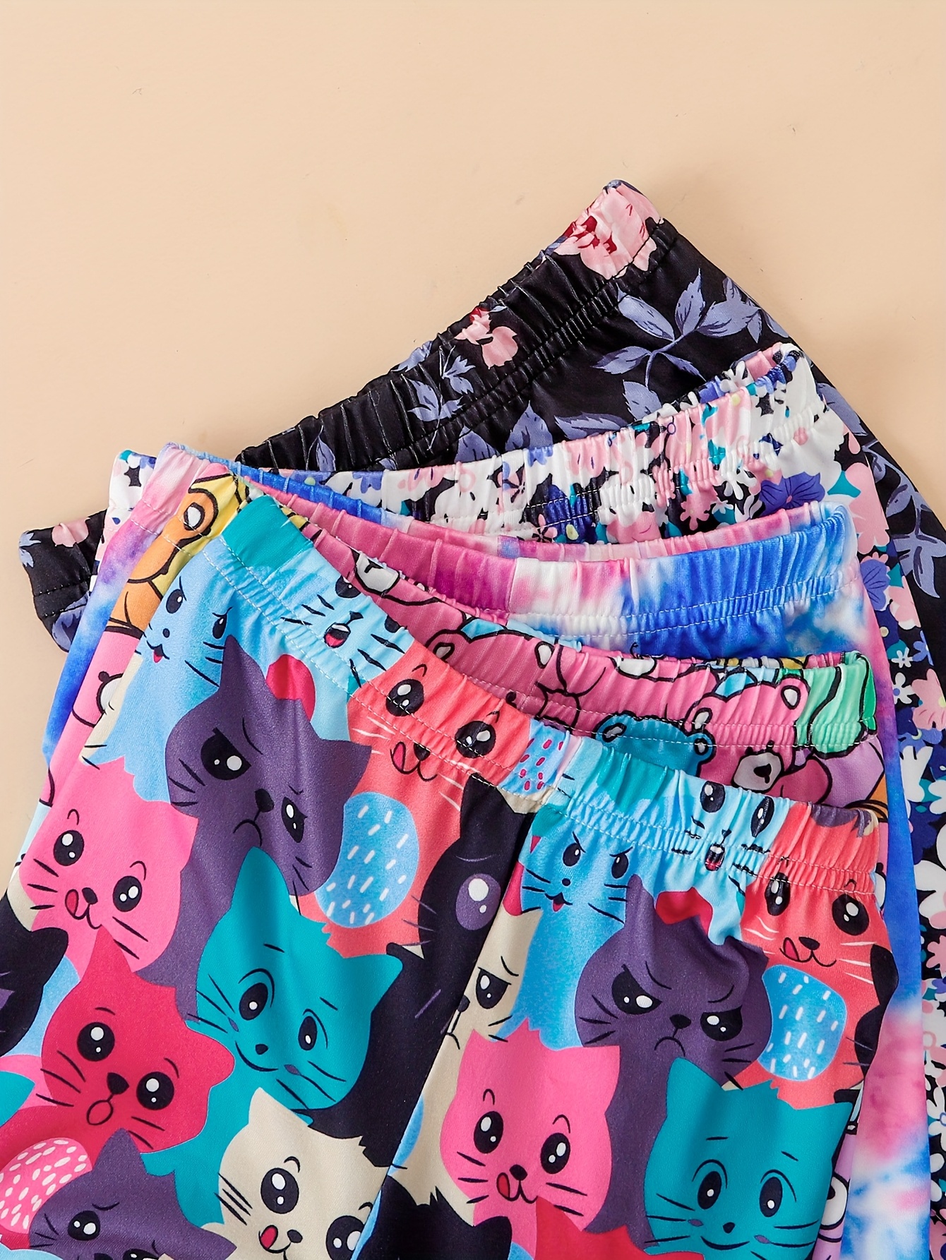 5pcs Cute Cartoon Cat Print Girls' Leggings - Soft & Comfortable, All-Season Bottomwear with Vibrant Designs, Allseason Leggings|Playful Print Leggings|Stretchy Fabric