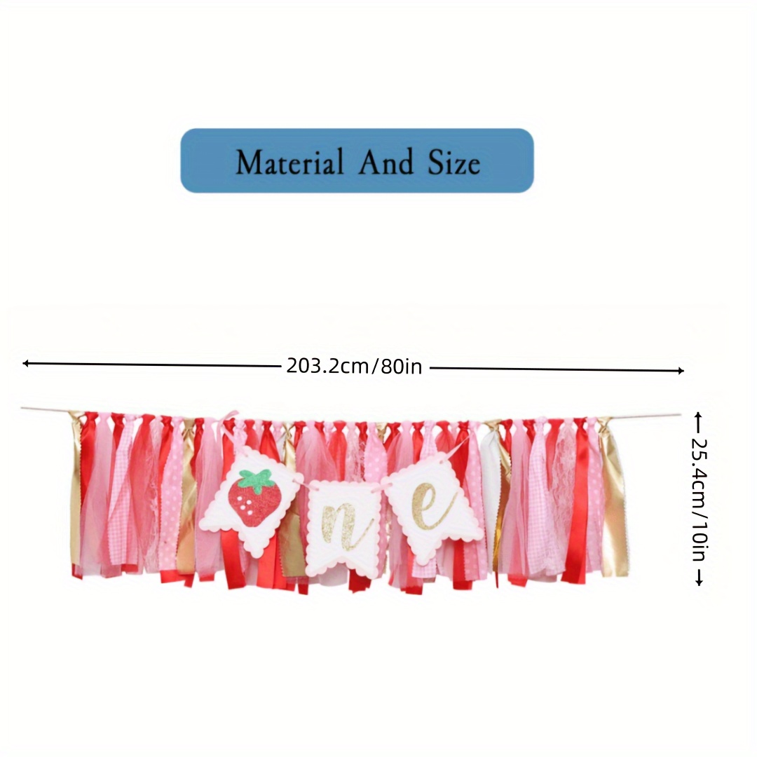 Image of 1pc Berry Strawberry Theme High Chair Banner - Sweet First Birthday Banner - Smash Cake Photo Prop - 1st Birthday Photo Backdrop Decorations - Birthday Souvenir And Gifts
