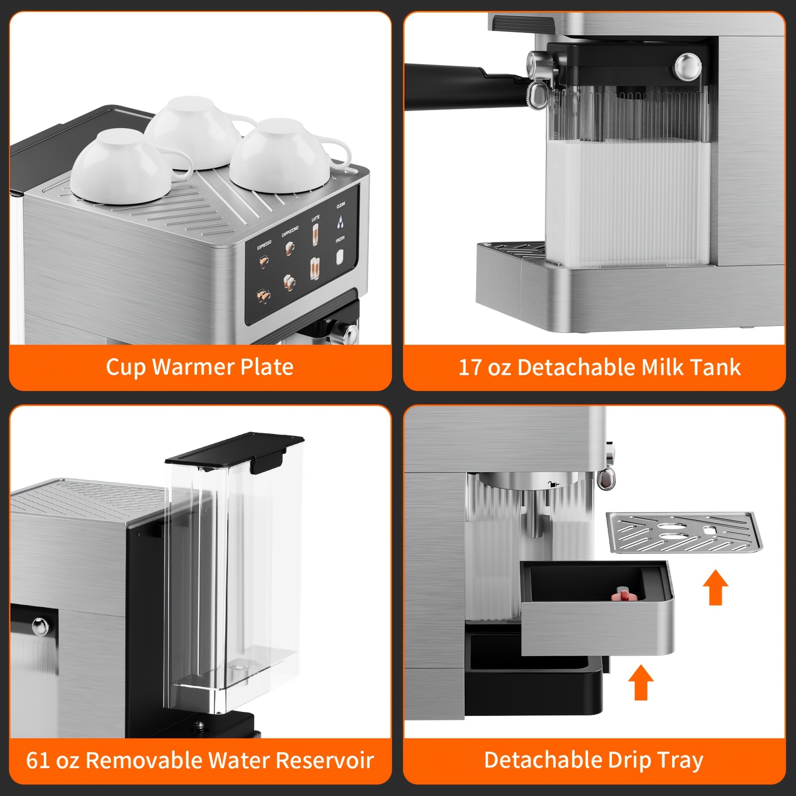 Espressomachine, 20 bar druk, 1,8 liter waterreservoir