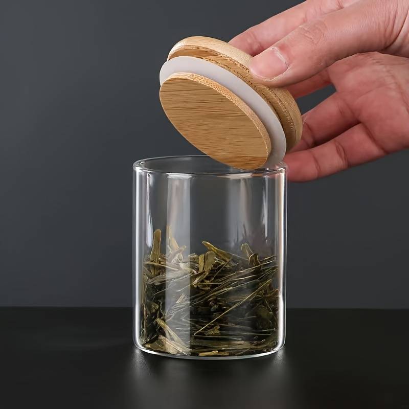 Sucrier En Verre Borosilicate Avec Couvercle Bambou - 700 Ml, Hermétique, 12.5x8 Cm, Idéal Pour Sucre, Café, Bonbons En Poudre