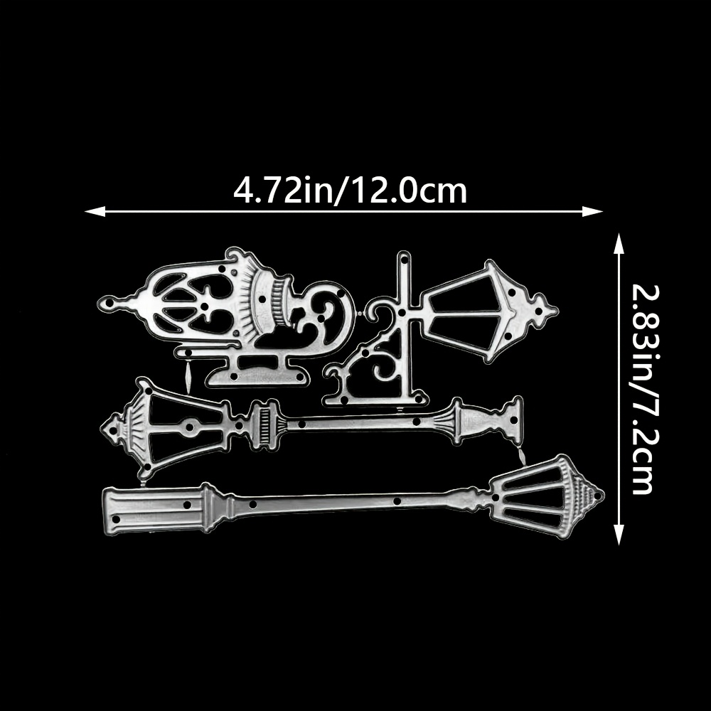 TEMU Metal Die-cut Parts For Street Lamps, Merry Christmas Street Lamp Cutting Molds, Templates, Decoration Embossing Paper, And Card Making