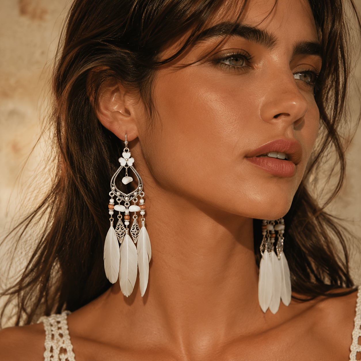 Women's Bohemian Feather Tassel Long Dangle Earrings