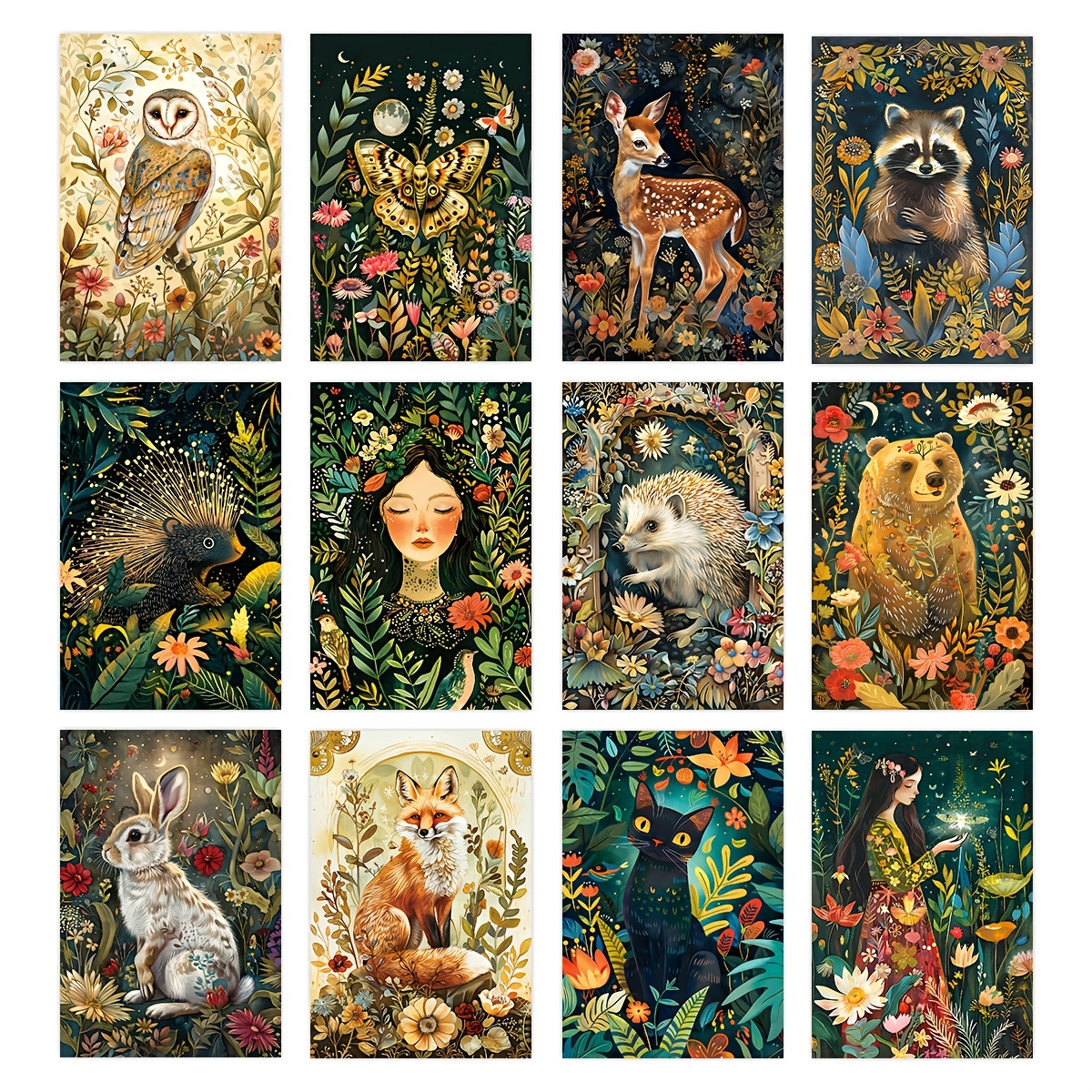 

Lot de 12 cartes postales gothiques et animaux des bois "Soirée enchantée", cartes de vœux florales et fauniques, artistiques de la nature, parfaites pour le et les (enveloppes non incluses)