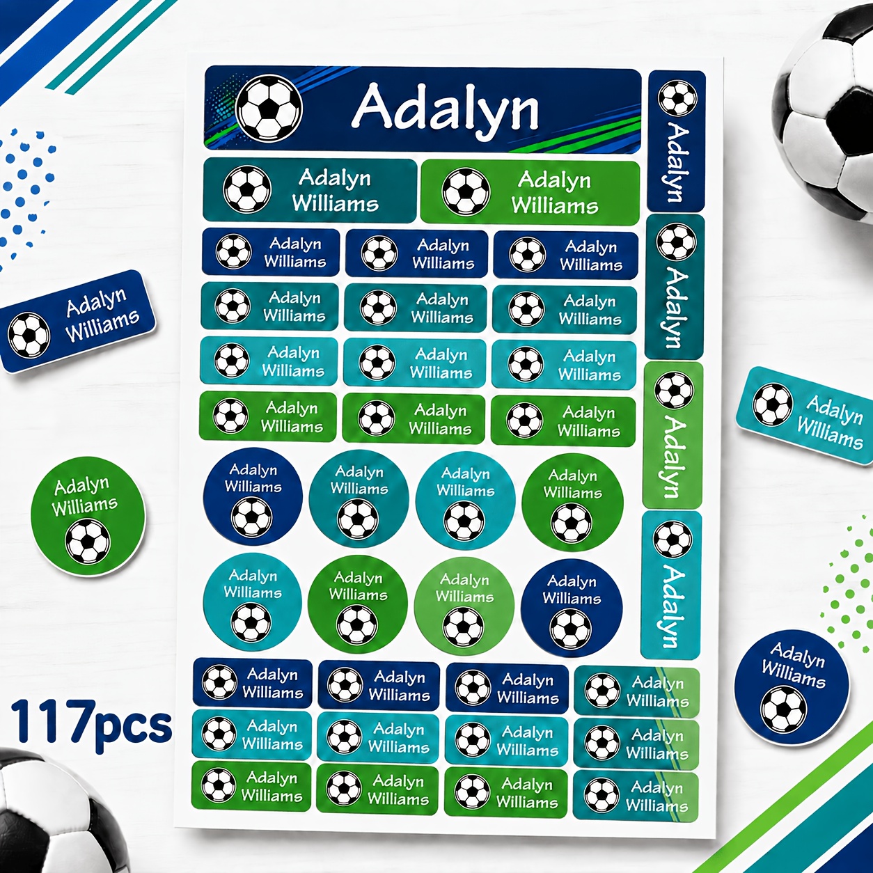 TEMU Pegatinas de de fútbol personalizadas, etiquetas personalizables para botellas de agua, loncheras, útiles escolares, papel de etiquetas