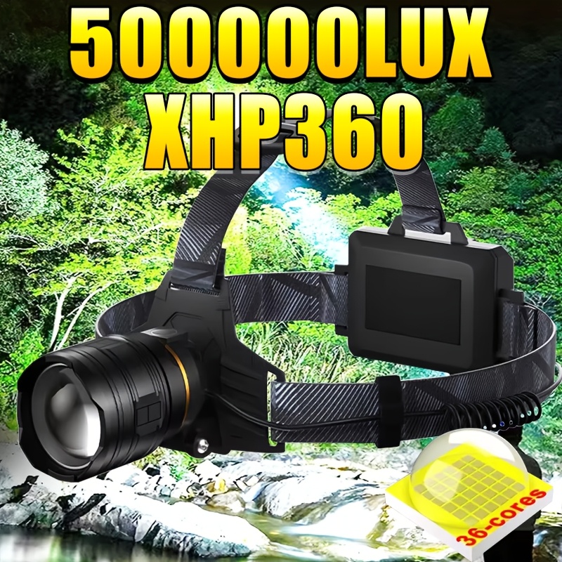 

Xhp360 - 50000 , Rechargeable Usb Headlight With 2600mah Battery, Adjustable Band, 5 (100%/50%/25%/flash/sos), Aviation Aluminum Construction For Outdoor, Fishing, And Emergency Use