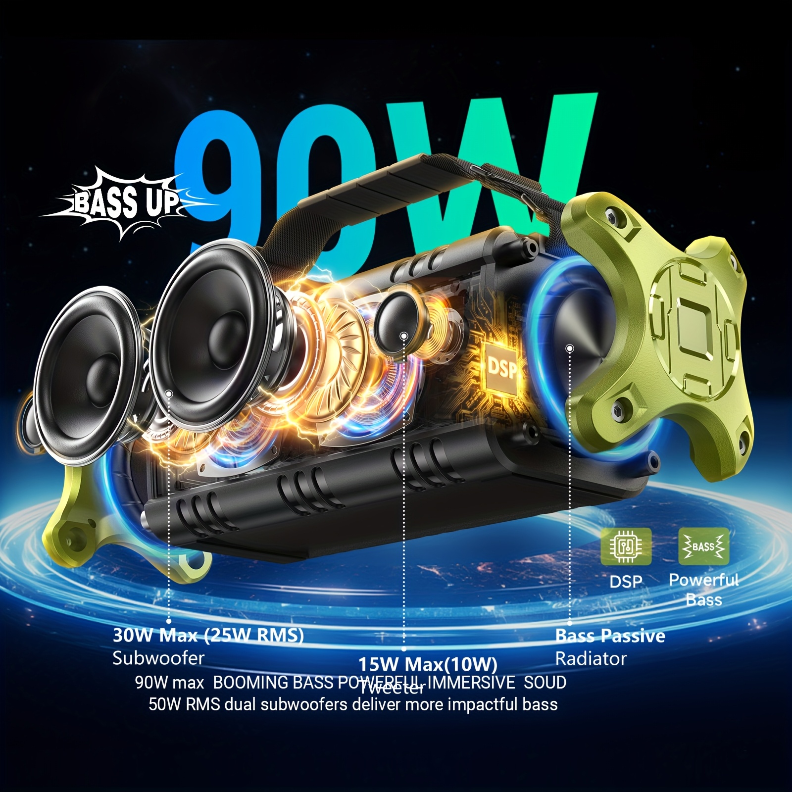 TEMU Wireless Speaker, 70w Speakers Wireless Wireless, High Quality Portable Outdoor Loud Speaker With / 2 Powerful Subwoofer/ 40h/ Power Bank/ Eq/