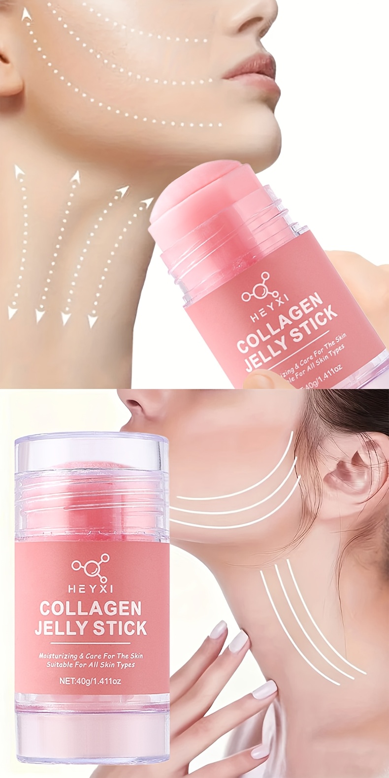 Stick Gel Instant pentru Lifting și Fermitate Facială și Gât cu Colagen, Reduce Aspectul Ridurilor, Fermitatea Pielii, Semnele de Îmbătrânire, Diminuează Cearcănele, Petele de Sângerare sau Imperfecțiuni, Nivulează Tonul Pielii, Netezește Pielea
