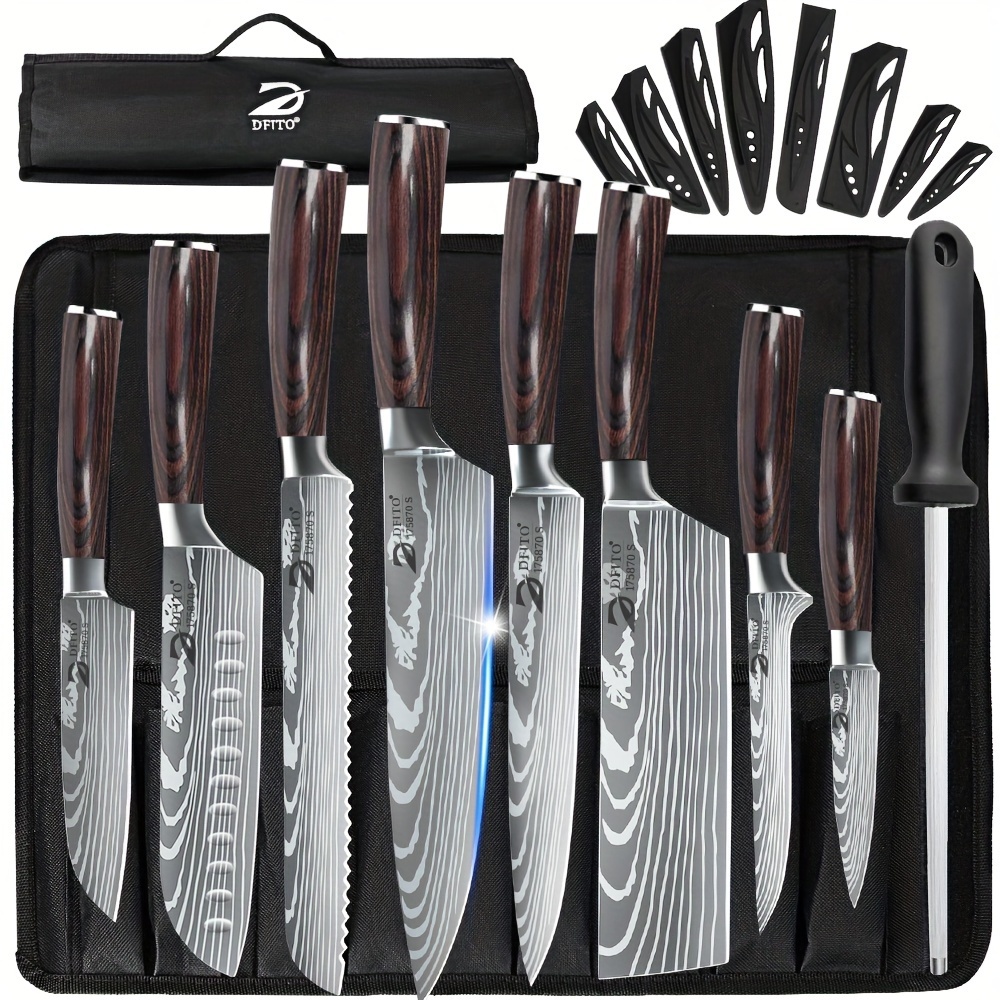 

8 Knife Set Includes Roll Bag 3.5-8 , , , , , , Paring Knife For Meat , Steel Sharp, Ergonomic Paakwood , Cooking Knives