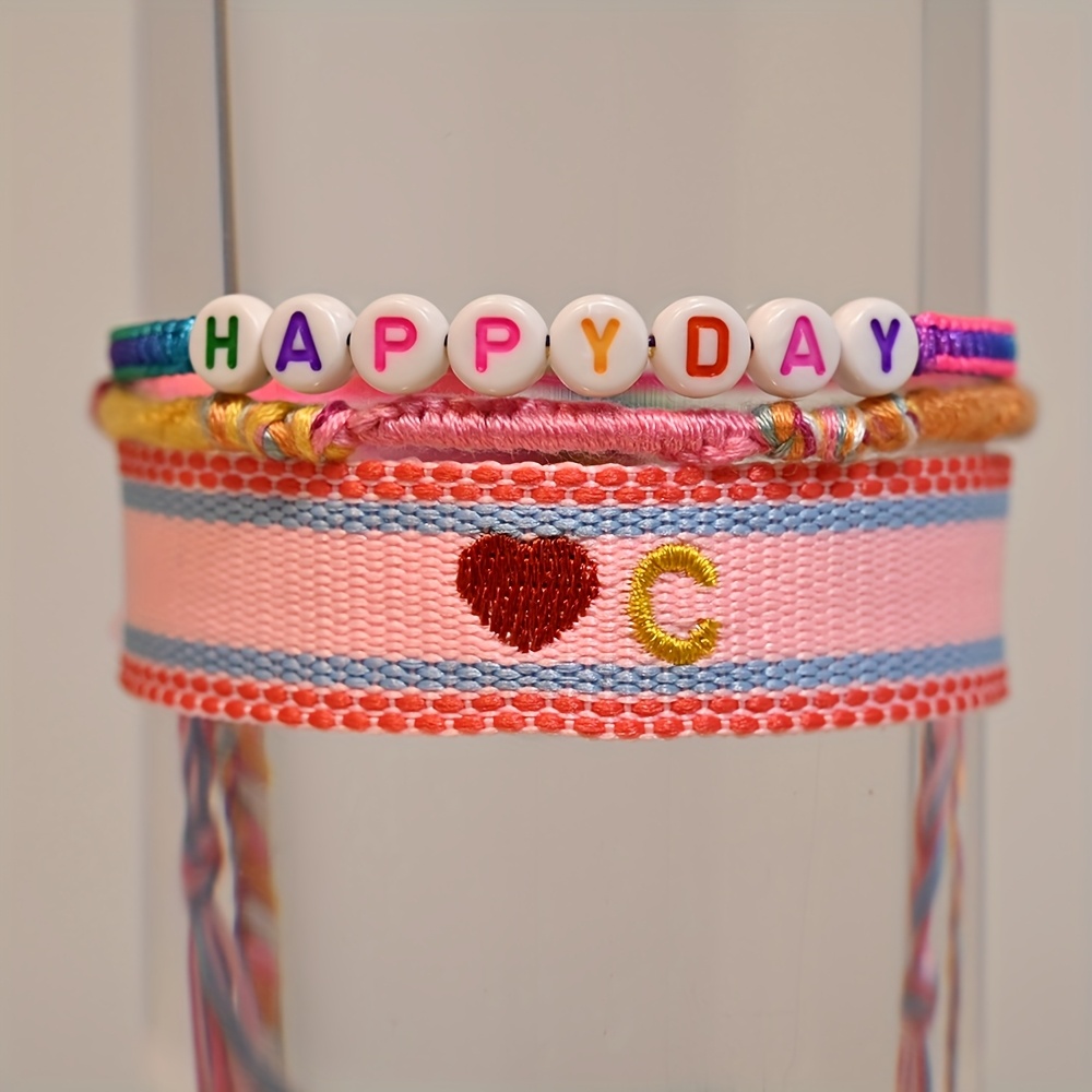 3pcs Set Of English Heart Initials Braided Bracelet Set